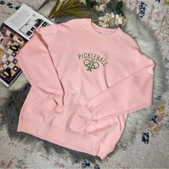 NEW Pickle Ball Pink Embroidered Women’s 100% Cotton Oversized Sweatshirt Sz XL - Picture 8 of 8